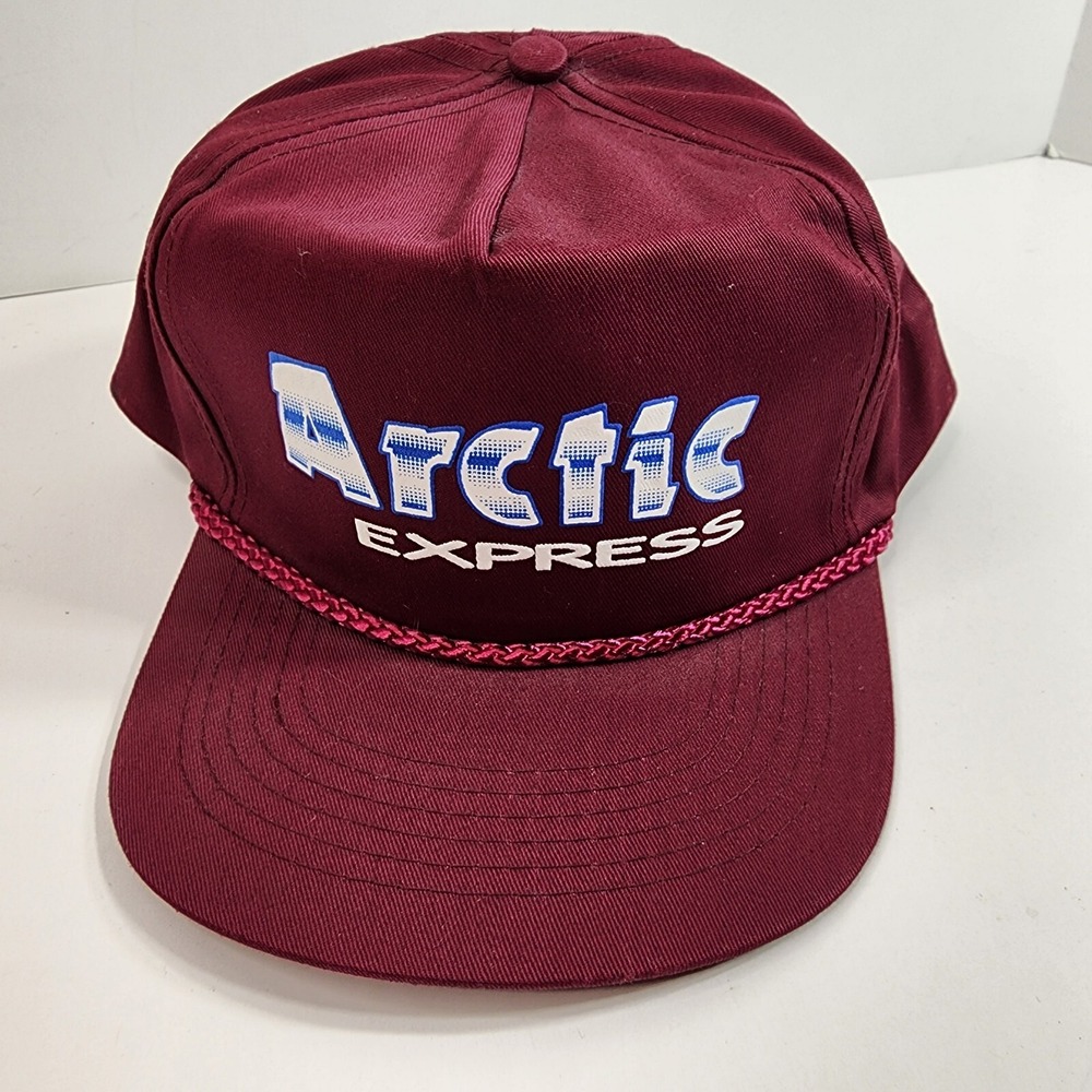 Vtg Four Seasons Arctic Express Maroon Snapback Dad Hat Cap Rope EUC